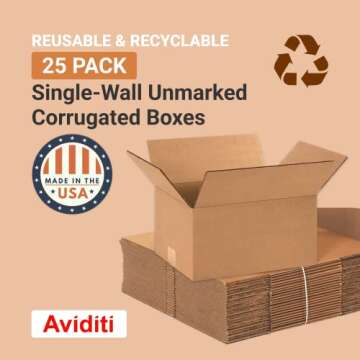 Aviditi Shipping Boxes Small 12"L x 9"W x 6"H, 25-Pack | Corrugated Cardboard Box for Packing, Moving and Storage
