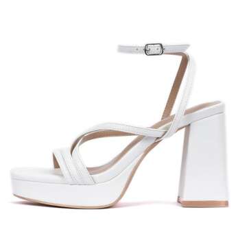 GENSHUO Women's Chunky Platform High Heel Sandals with Ankle Strap and Open Square Toe - 4 Inches Heels