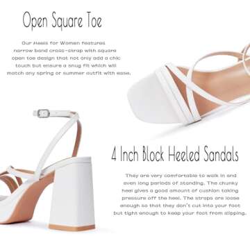 GENSHUO Women's Chunky Platform High Heel Sandals with Ankle Strap and Open Square Toe - 4 Inches Heels