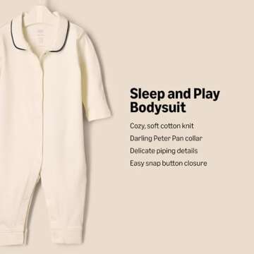 Amazon Essentials x Sofia Grainge Unisex Babies' Sleep and Play Bodysuit, Pack of 2, Ivory/Navy, Preemie