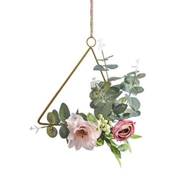 Pauwer Floral Hoop Wreath Set of 3 Artificial Flower Hanging Wall Hoop Garland Wedding Nursery Wall Decor (Clematis with Tea Rose)
