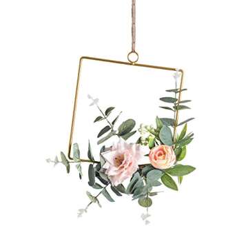 Pauwer Floral Hoop Wreath Set of 3 Artificial Flower Hanging Wall Hoop Garland Wedding Nursery Wall Decor (Clematis with Tea Rose)