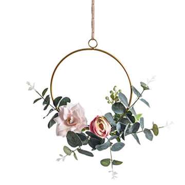 Pauwer Floral Hoop Wreath Set of 3 Artificial Flower Hanging Wall Hoop Garland Wedding Nursery Wall Decor (Clematis with Tea Rose)