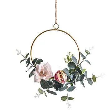Pauwer Floral Hoop Wreath Set of 3 Artificial Flower Hanging Wall Hoop Garland Wedding Nursery Wall Decor (Clematis with Tea Rose)