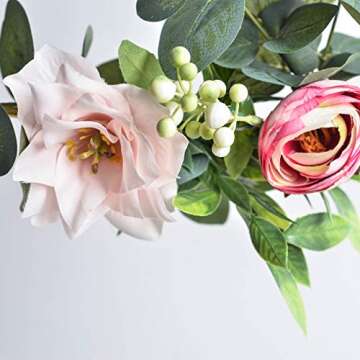 Pauwer Floral Hoop Wreath Set of 3 Artificial Flower Hanging Wall Hoop Garland Wedding Nursery Wall Decor (Clematis with Tea Rose)