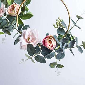 Pauwer Floral Hoop Wreath Set of 3 Artificial Flower Hanging Wall Hoop Garland Wedding Nursery Wall Decor (Clematis with Tea Rose)