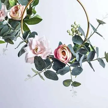 Pauwer Floral Hoop Wreath Set of 3 Artificial Flower Hanging Wall Hoop Garland Wedding Nursery Wall Decor (Clematis with Tea Rose)