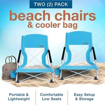I&J BASICS Ultra Light Low Beach Chairs | 2 Pack