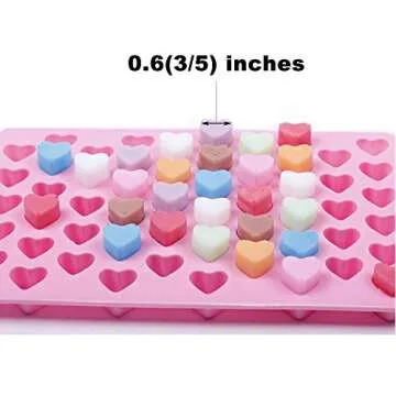 Silicone Mini Heart 55-Cavity Molds for Baking, Heart Shape Ice Cube Candy Chocolate Mold, Valentine Candy Molds, Pack of 2