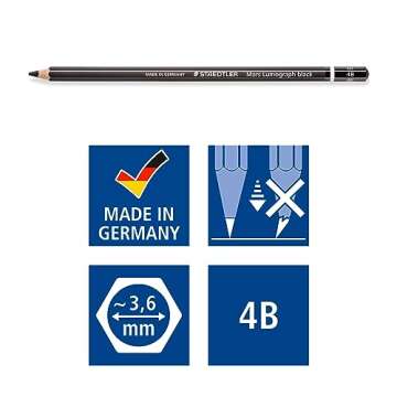 Staedtler Mars Lumograph Black, Carbon Blend Provides Jet Black Lines, Professional Art Pencils, Tin of 6 Assorted Black Sketch Pencils, 100B G6
