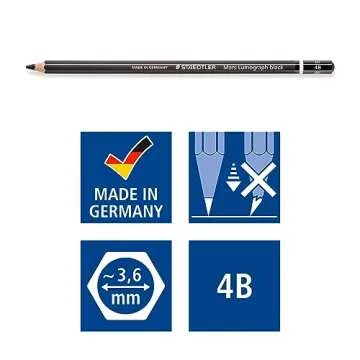 Staedtler Mars Lumograph Black, Carbon Blend Provides Jet Black Lines, Professional Art Pencils, Tin of 6 Assorted Black Sketch Pencils, 100B G6