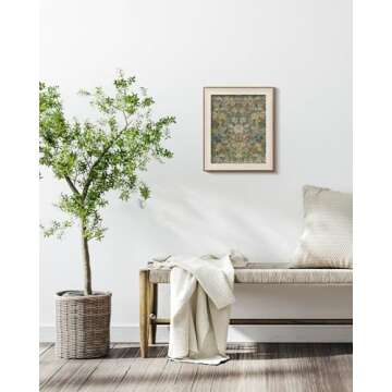 VIYYIEA Framed Canvas Wall Art, Vintage Wall Art for Living Room, Boho Oil Painting Picture Summer Home Decor Bathroom Wall Decor Gifts for Friends or Family -【Mirror Flower】-(10"x12")