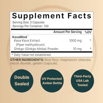 NatureBell Kava Kava Capsules 1000mg with Ginkgo Biloba, 200 Count | Noble Kava Root Extract with Active Kavalactones – Herbal KavaMind Relaxation Complex – Plant Based, Non-GMO