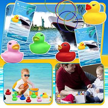 72 PCS Duck Tag Cruise Kits Duck Tags for Cruising Set Include Cruising Rubber Duck Tags Small Cruise Ducks Rubber Bands for Hiding Carnival