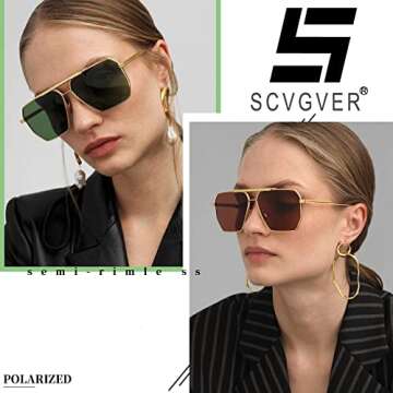 SCVGVER Retro Oversized Square Sunglasses for Women Men Vintage Polarized Sunglasses Classic Large Metal Shades