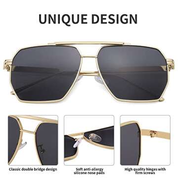 SCVGVER Retro Oversized Square Sunglasses for Women Men Vintage Polarized Sunglasses Classic Large Metal Shades