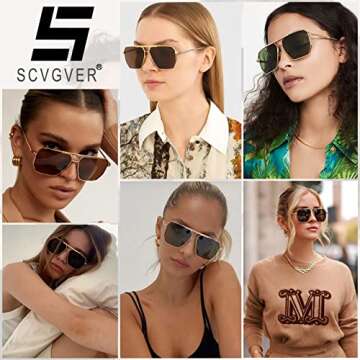SCVGVER Retro Oversized Square Sunglasses for Women Men Vintage Polarized Sunglasses Classic Large Metal Shades