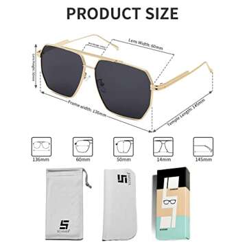SCVGVER Retro Oversized Square Sunglasses for Women Men Vintage Polarized Sunglasses Classic Large Metal Shades