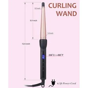 Curling Wand, Professional Ceramic 1/2-1 Inch Tapered Hair Curling Iron, LCD Display with 14 Heat Setting (100°C to 230°C), Dual Voltage Instant Heating Hair Wand Curler for All Hair Type