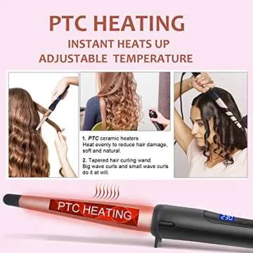 Curling Wand, Professional Ceramic 1/2-1 Inch Tapered Hair Curling Iron, LCD Display with 14 Heat Setting (100°C to 230°C), Dual Voltage Instant Heating Hair Wand Curler for All Hair Type
