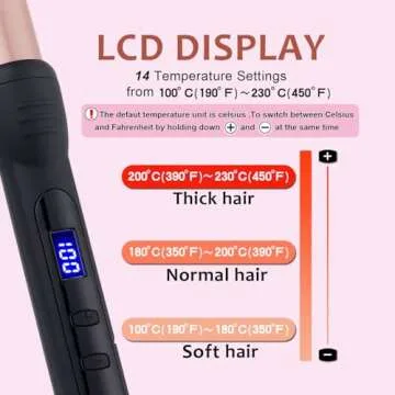 Curling Wand, Professional Ceramic 1/2-1 Inch Tapered Hair Curling Iron, LCD Display with 14 Heat Setting (100°C to 230°C), Dual Voltage Instant Heating Hair Wand Curler for All Hair Type