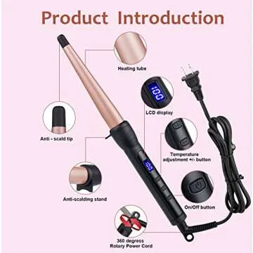 Curling Wand, Professional Ceramic 1/2-1 Inch Tapered Hair Curling Iron, LCD Display with 14 Heat Setting (100°C to 230°C), Dual Voltage Instant Heating Hair Wand Curler for All Hair Type