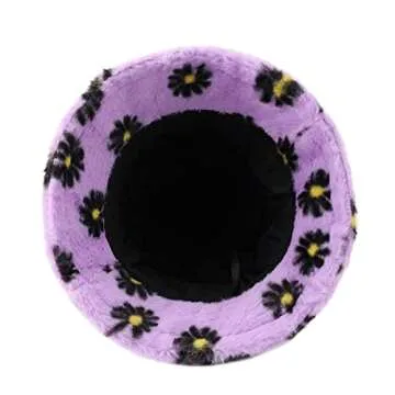 Umeepar Winter Faux Fur Fuzzy Bucket Hat Fluffy Warm Hat for Women Men (Daisy Purple)