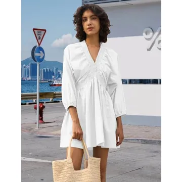 Trendy Tiko Miko Long Sleeve V Neck Swing Dress