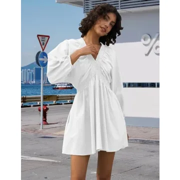 Trendy Tiko Miko Long Sleeve V Neck Swing Dress