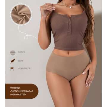 SHARICCA Seamless High Waisted Underwear - Stylish Ribbed Cheeky Panties Pack