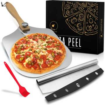 Premium Pizza Peel Set with Rocker Cutter & Brush
