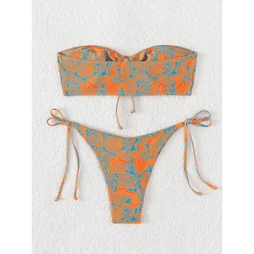 Stylish SHENHE Women's Strapless Tropical Swimsuit