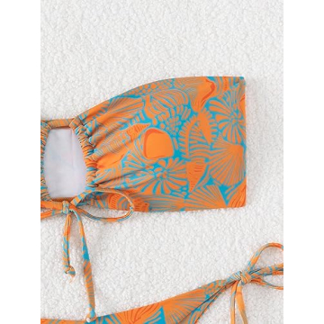 Stylish SHENHE Women's Strapless Tropical Swimsuit