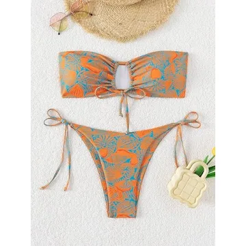 Stylish SHENHE Women's Strapless Tropical Swimsuit