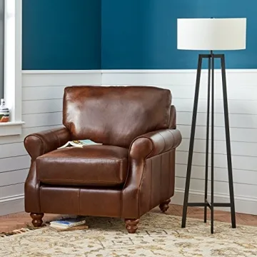 Art Deco Stone Beam Floor Lamp White Linen Shade Modern Lighting