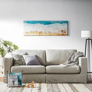 Art Deco Stone Beam Floor Lamp White Linen Shade Modern Lighting