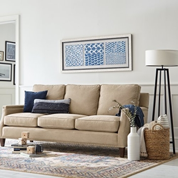 Art Deco Stone Beam Floor Lamp White Linen Shade Modern Lighting