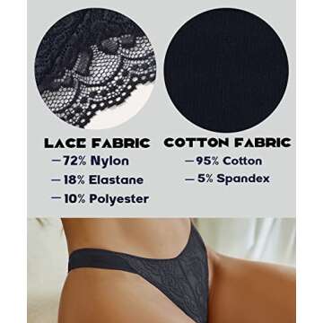 CuteByte Cotton Thongs for Women Lace Thong Underwear T Back Breathable Low Rise Hipster Tangas Pant...