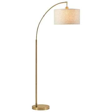 Amazon Brand – Rivet Modern Arc Floor Lamp with Bulb and Fabric Shade, 69"H, Antique Brass