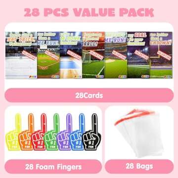 JOYIN 28 Pcs Valentines Day Foam Fingers with Cards for Kids, Valentine’s Greeting Cards, Classroo...