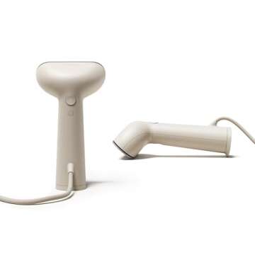 Steamery Handheld Clothes Steamer Cirrus 3, 1200W, US Plug, Heated Ironing Plate, Fast Heat Up, Garment Wrinkle Remover (Beige)