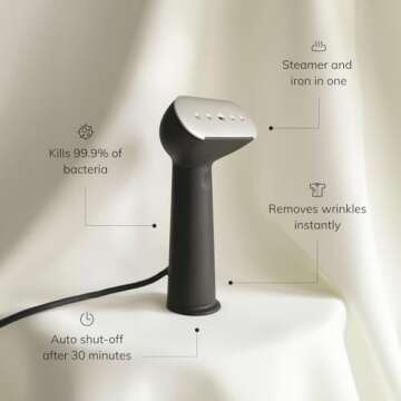 Steamery Handheld Clothes Steamer Cirrus 3, 1200W, US Plug, Heated Ironing Plate, Fast Heat Up, Garment Wrinkle Remover (Beige)