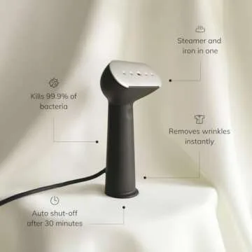 Steamery Handheld Clothes Steamer Cirrus 3, 1200W, US Plug, Heated Ironing Plate, Fast Heat Up, Garment Wrinkle Remover (Beige)