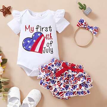 Mioglrie Independence Day Newborn Baby Girl Clothes Romper Shorts Set Blue Independence Day Baby Gir...
