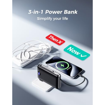 Portable Charger with Built-in Cable & Wall Plug, 50000 mAh Power Bank, 22.5W Fast Charging, 4 Outpu...