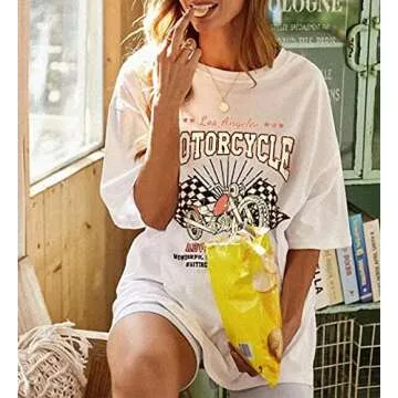Vintage Motorcycle Print Graphic Tee for Women