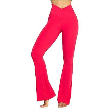 Sunzel Flare Leggings, Crossover Yoga Pants for Women with Tummy Control, High-Waisted and Wide Leg Red