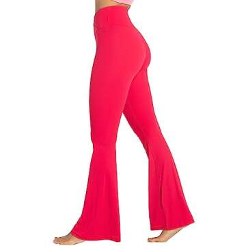 Sunzel Flare Leggings, Crossover Yoga Pants for Women with Tummy Control, High-Waisted and Wide Leg Red