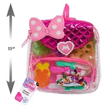 Disney Junior Minnie Mouse 18-piece Backpack Picnic Set, Dress Up and Pretend Play, Kids Toys for Ages 3 Up, Amazon Exclusive by Just Play