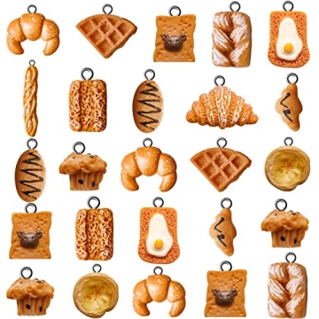 60 Pieces Food Charms for DIY Jewelry Making - Vibrant Bread and Toast Designs